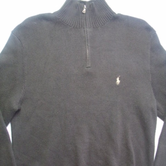 Ralph Lauren Brown Pony Pull Over QTR Zip RIBBED - Picture 1 of 4